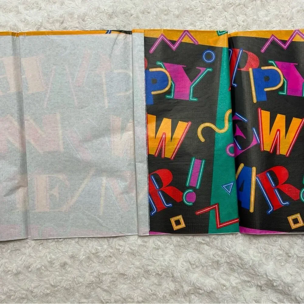 NOS 4 Packs Vintage Happy New Year Paper Tablecloths Amscan 54” x 96”